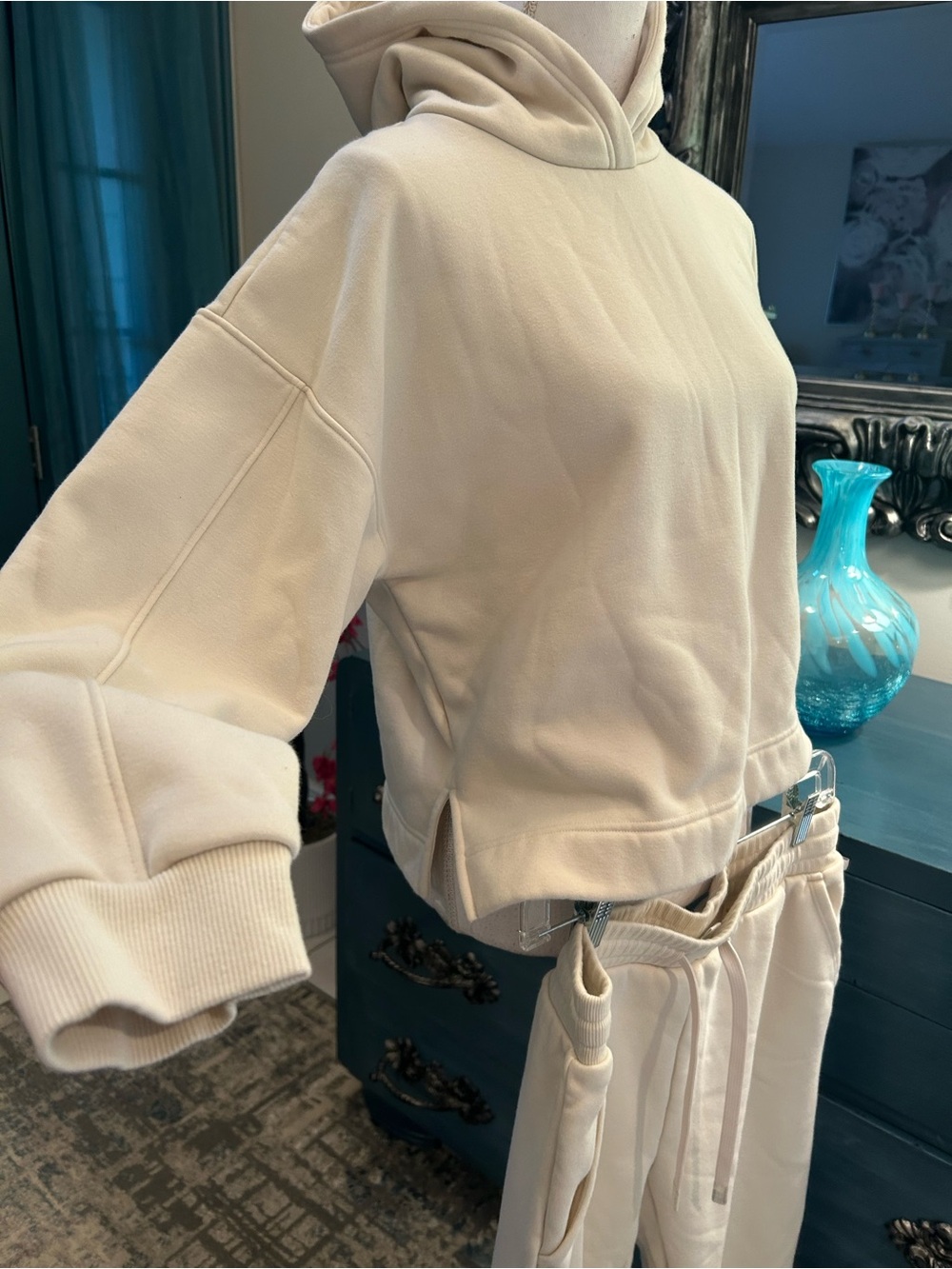 Haven Well Within Relaxed Hoodie & Jogger Set Cream Cozy fleece interior Sz Med - Picture 4 of 11